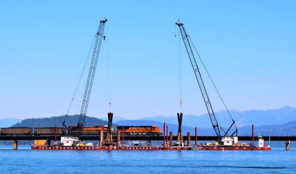Ames Construction from Burnsville, MN works on the new bridge in Sandpoint, ID